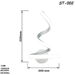 APPLIQUE LAMPADA INTERNO MODERNA PARETE MURO SPIRALE 13W LUCE CALDA ST-002