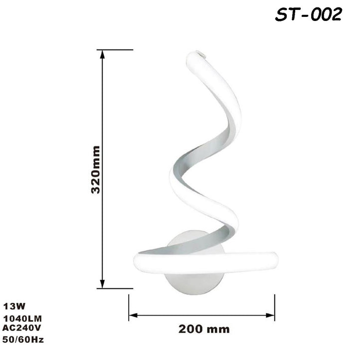 APPLIQUE LAMPADA INTERNO MODERNA PARETE MURO SPIRALE 13W LUCE CALDA ST-002