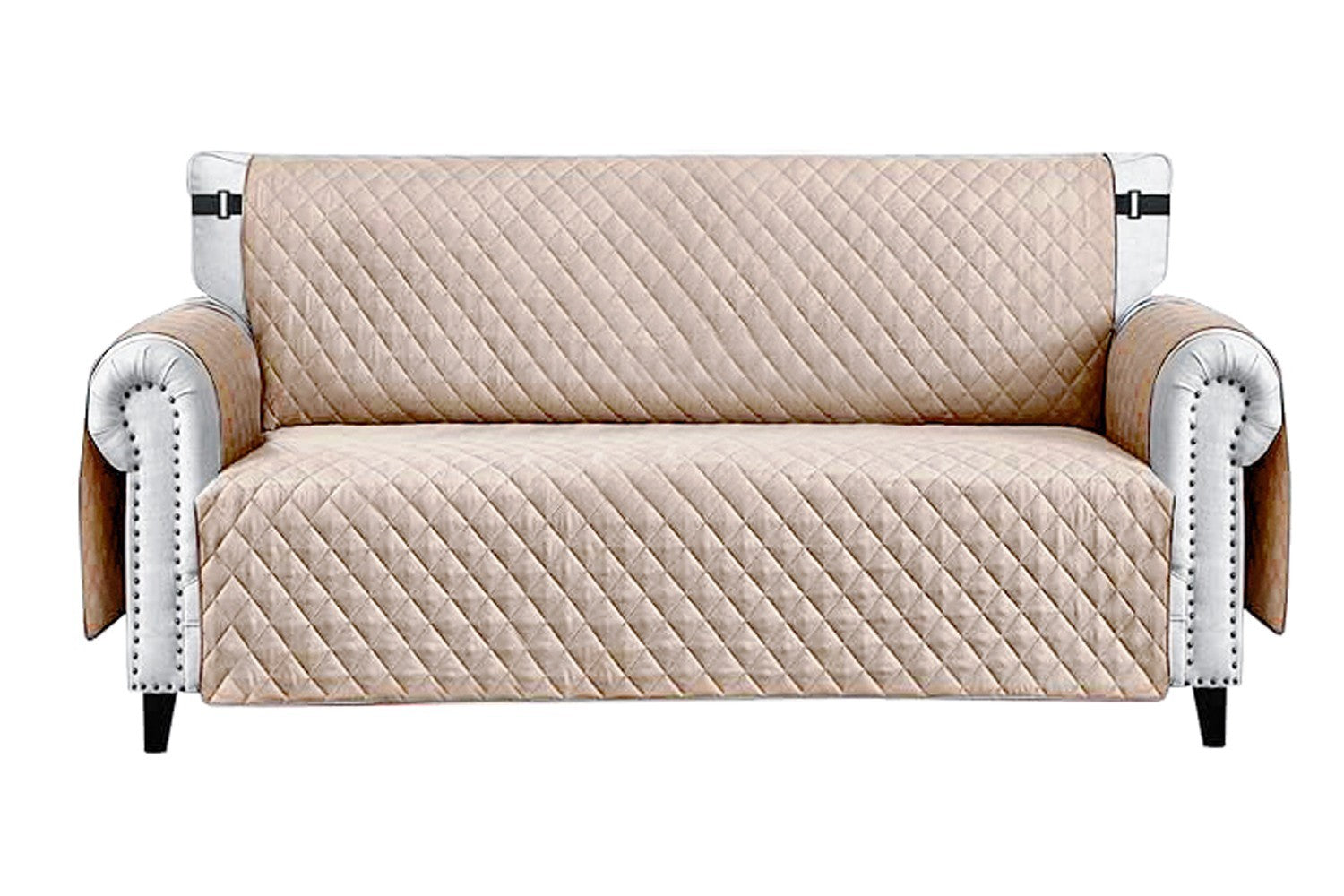 Copridivano Impermeabile Tasche Laterali Proteggi Divano Antimacchia Antiscivolo 3 Posti Beige