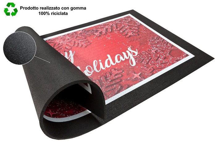Zerbino Natalizio Gomma Sostenibile 40x70 Cm Asciugapassi Natale Ingresso Antiscivolo Dis.C