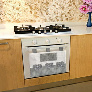 Copriforno Morbido Shabby Chic Cuori Passanti Tessuto Chiusura Velcro Proteggi Forno Cucina Dis.E
