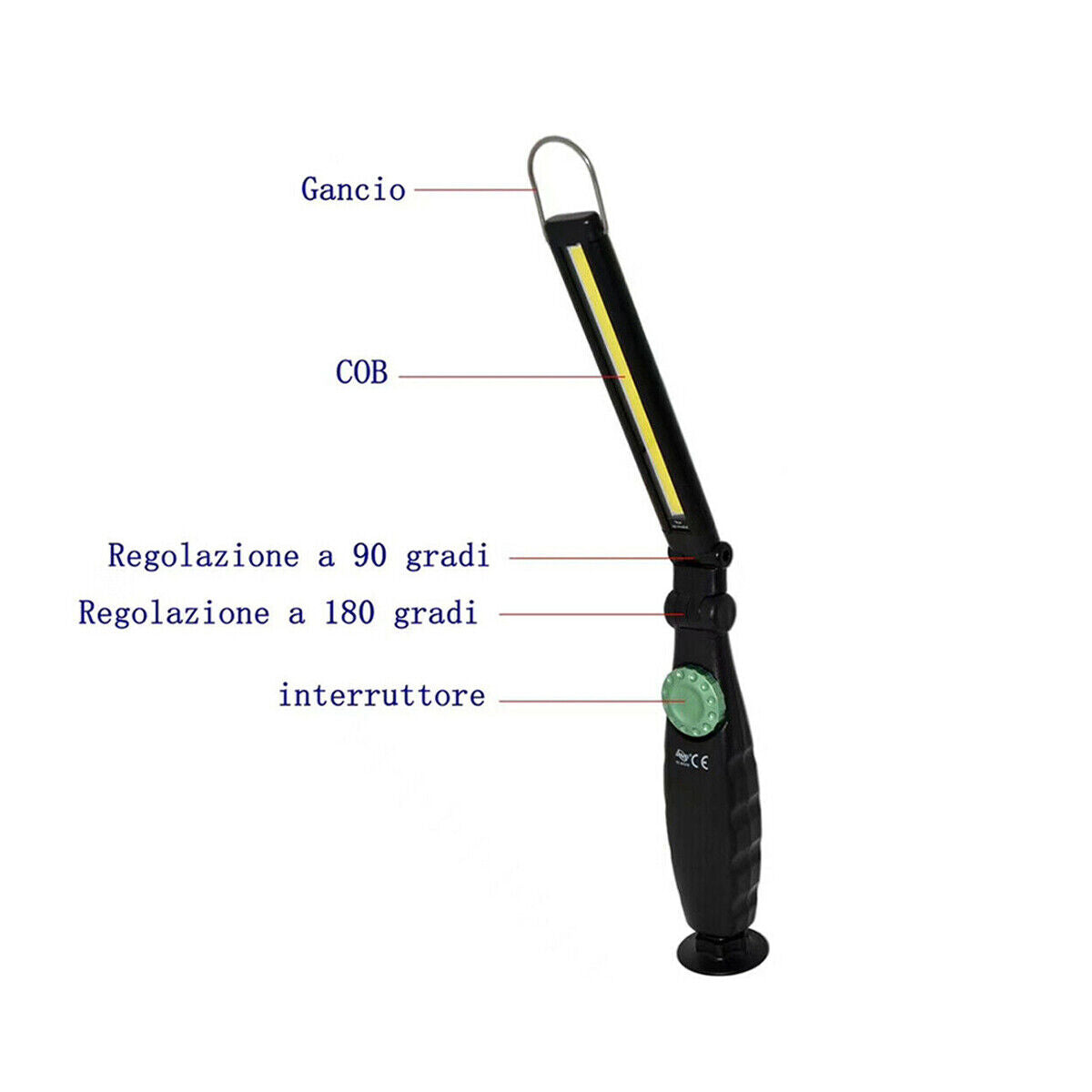 TORCIA LED PORTATILE LAMPADA LAVORO A BATTERIA MAGNETE GANCIO INCLINABILE TE-206
