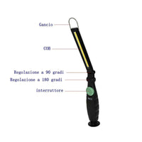 TORCIA LED PORTATILE LAMPADA LAVORO A BATTERIA MAGNETE GANCIO INCLINABILE TE-206