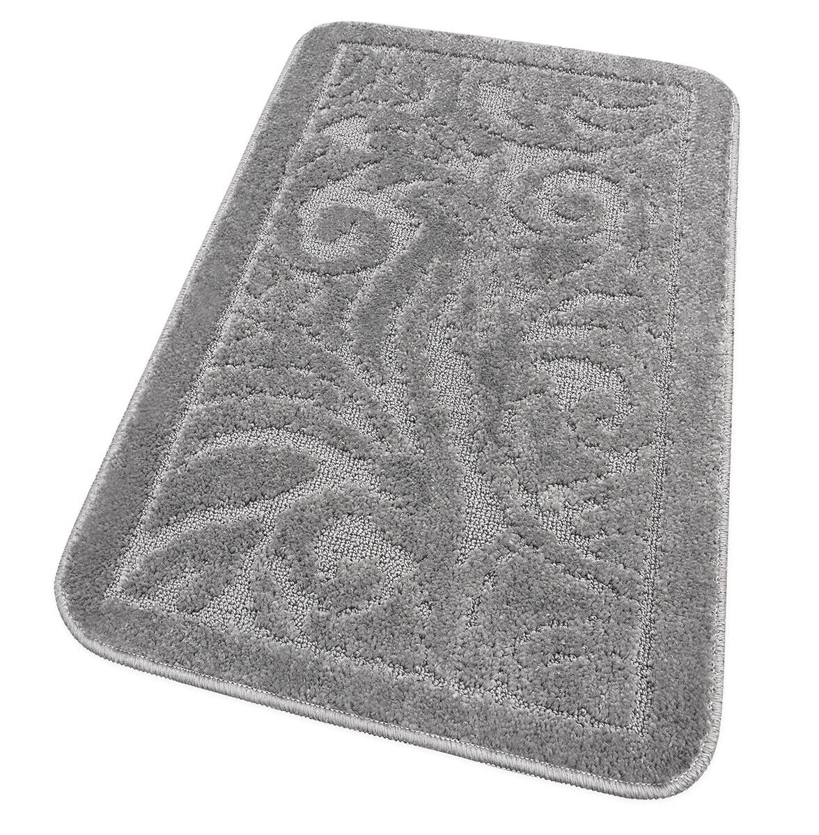 Tappeto Bagno Damascato Scendiletto Camera 50x110 Cm Morbido Assorbente Antiscivolo Grigio