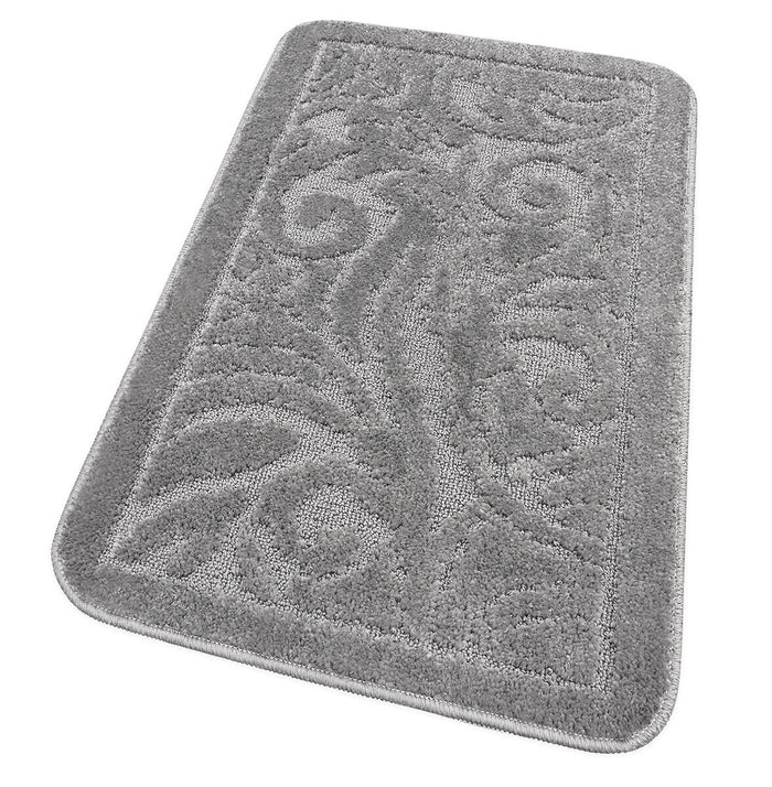 Tappeto Bagno Damascato Scendiletto Camera 50x110 Cm Morbido Assorbente Antiscivolo Grigio