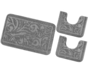 Tappeto Bagno Damascato Parure Grigio Morbido Soffice Assorbente Antiscivolo Lavabile