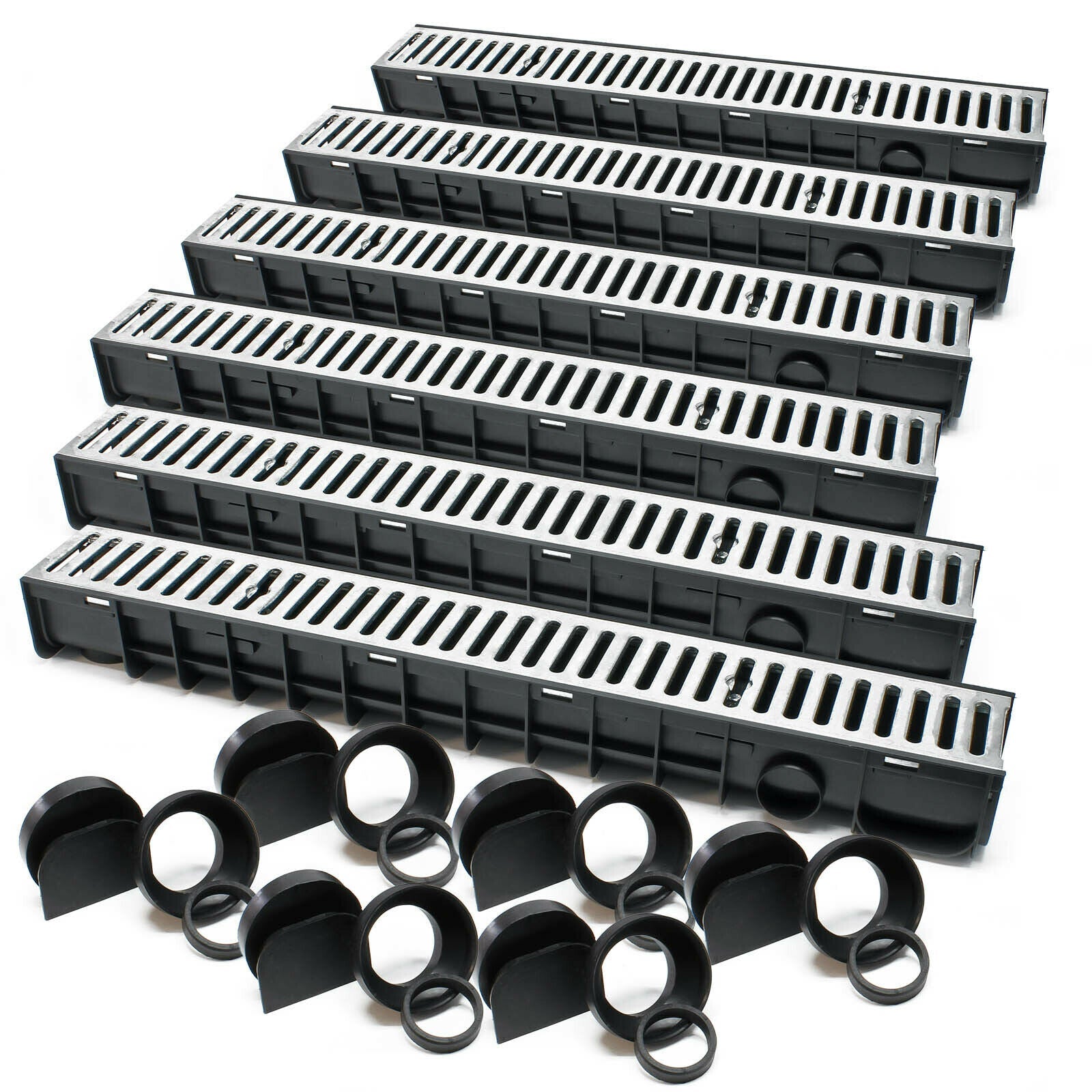 Set 6 grondaie da 1 mt copertura griglia 1,5 ton ghisa drenaggio evacuazione acque reflue 16_0001702