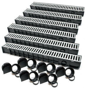 Set 6 grondaie da 1 mt copertura griglia 1,5 ton ghisa drenaggio evacuazione acque reflue 16_0001702