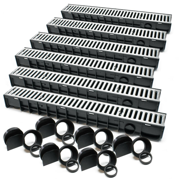 Set 6 grondaie da 1 mt copertura griglia 1,5 ton ghisa drenaggio evacuazione acque reflue 16_0001702