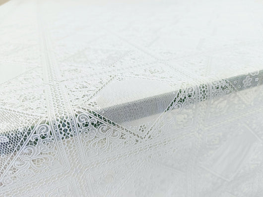 Tovaglia Plastificata Ricamata Bianca Pizzo 3D Moderna Copritavolo Cucina Antimacchia 137X280 DIS_G