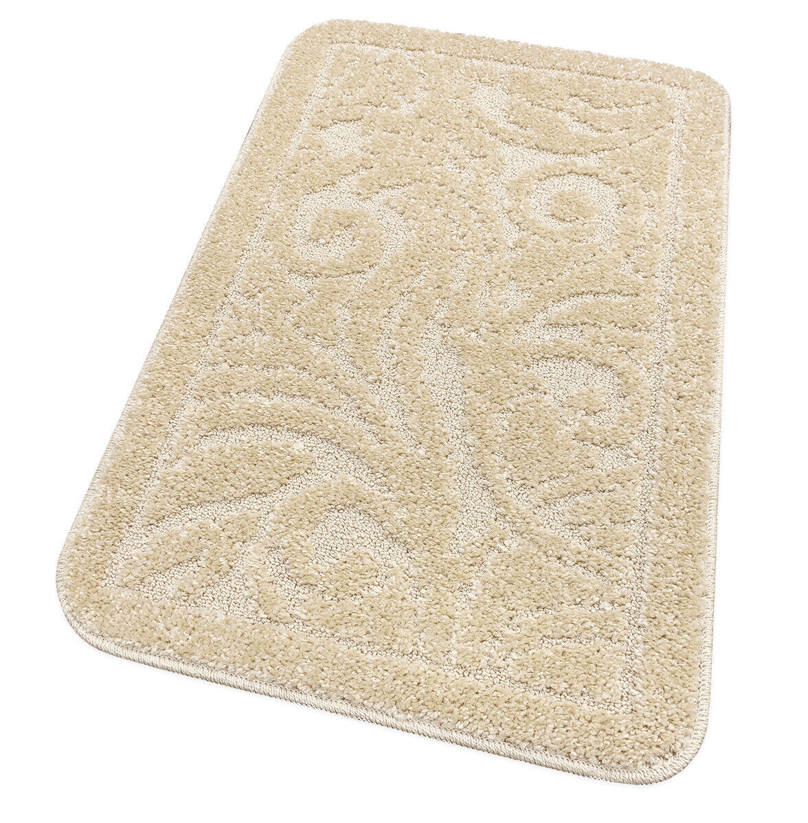 Tappeto Bagno Damascato Scendiletto Camera 50x110 Cm Morbido Assorbente Antiscivolo Panna