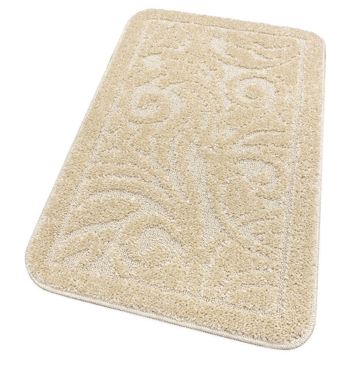 Tappeto Bagno Damascato Scendiletto Camera 50x110 Cm Morbido Assorbente Antiscivolo Panna