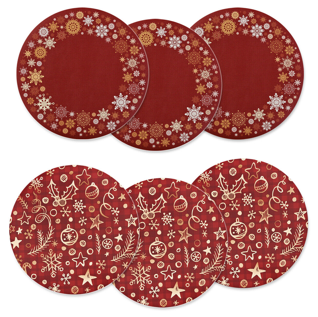 Sottopiatti Natale Set 6 Pz Rotondi 33 Cm Pvc Sotto Piatto Antimacchia Centrotavola Natalizo Dis_A