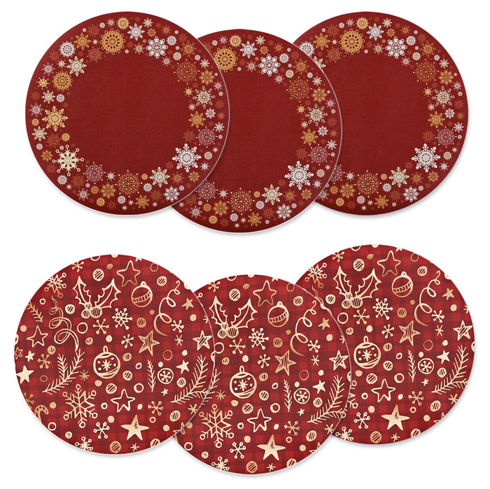 Sottopiatti Natale Set 6 Pz Rotondi 33 Cm Pvc Sotto Piatto Antimacchia Centrotavola Natalizo Dis_A