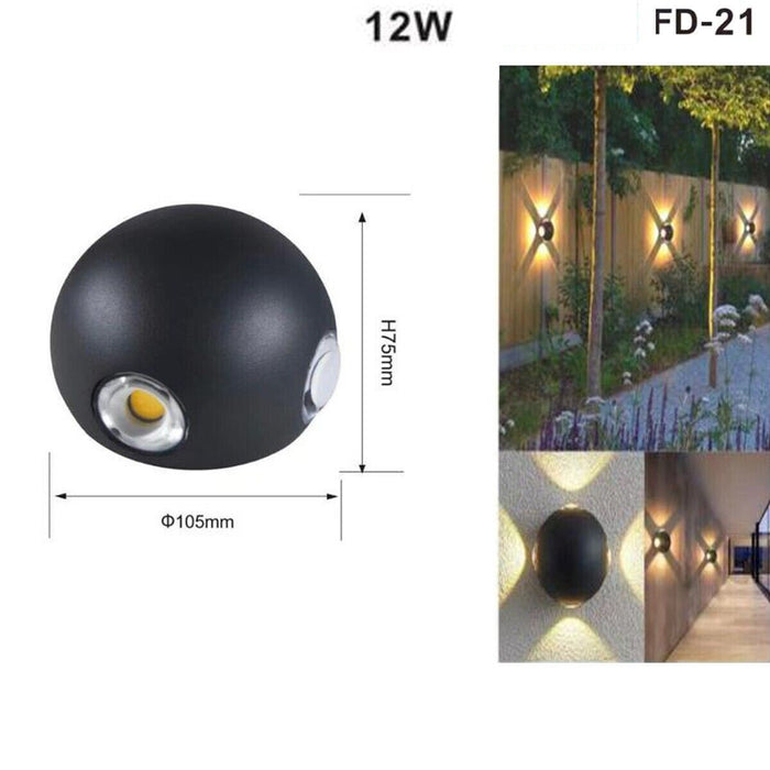 APPLIQUE LED 4 COB LAMPADA PARETE ROTONDO 12W NERO NATURALE 4000K ESTERNO 21*