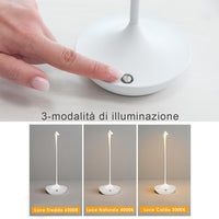 Lampada Touch Led Regolabile Abat Jour Moderna Comodino Tavolo Scrivania No Fili Ricarica Usb Bianca