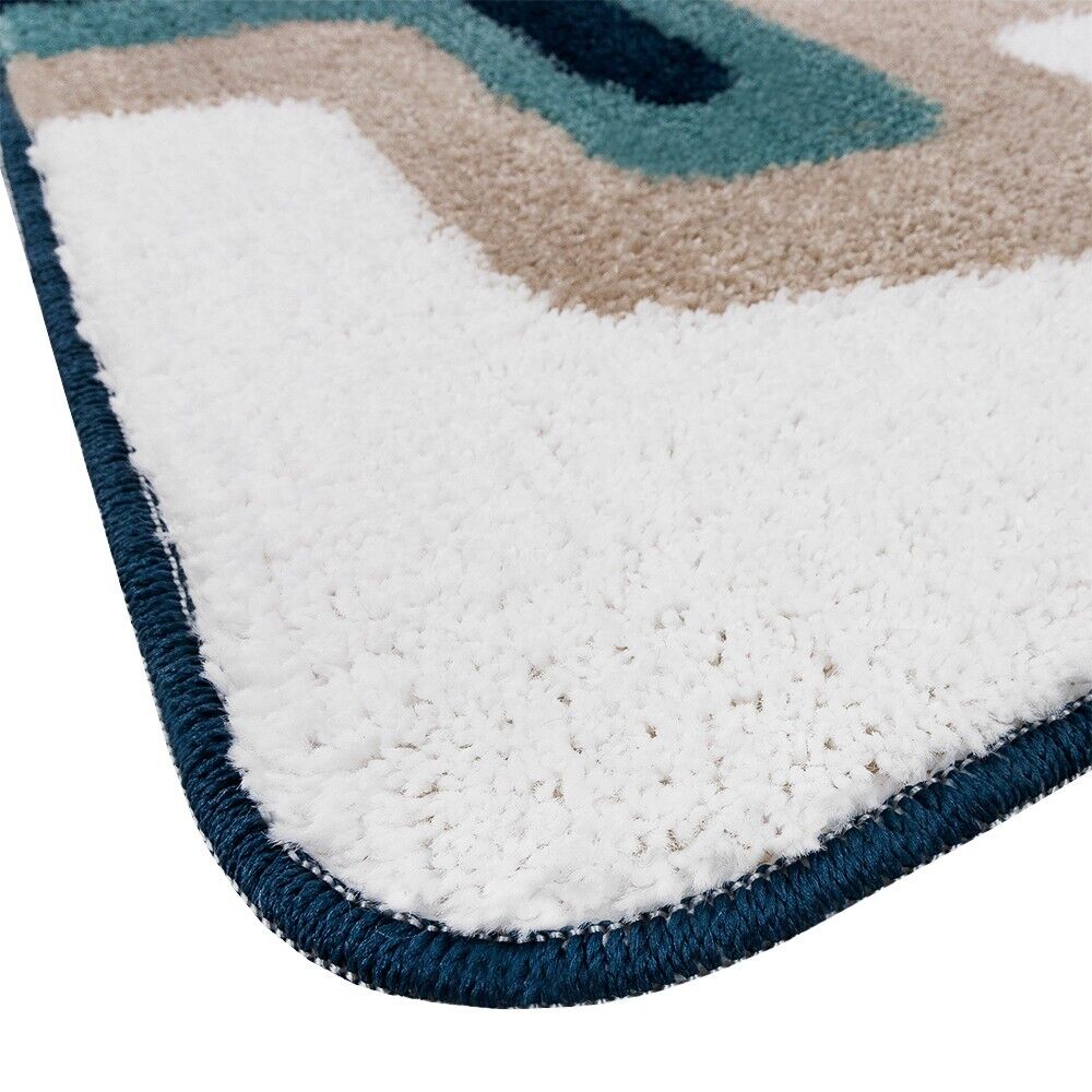 Tappeto Bagno Scendiletto Pelo Raso Morbido Assorbente Antiscivolo Lavabile Set 3 Pezzi Blu