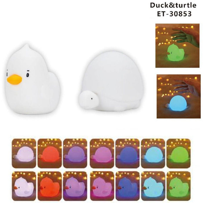 LUMINO LAMPADA NOTTE LED SILICONE TAVOLO COMODINO BAMBINI RGB ANATRA TARTARUGA