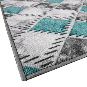 Tappeto Cucina Bordato Antiscivolo Assorbente Passatoia Colori Accesi Patchwork 57x140 Cm Azzurro