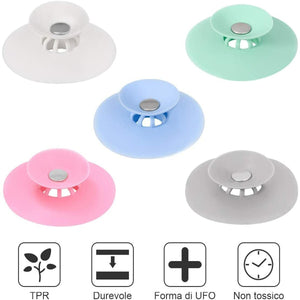 TAPPO DI SCARICO FILTRO PER CAPELLI RIFIUTI DOCCIA VASCA LAVANDINO IN SILICONE