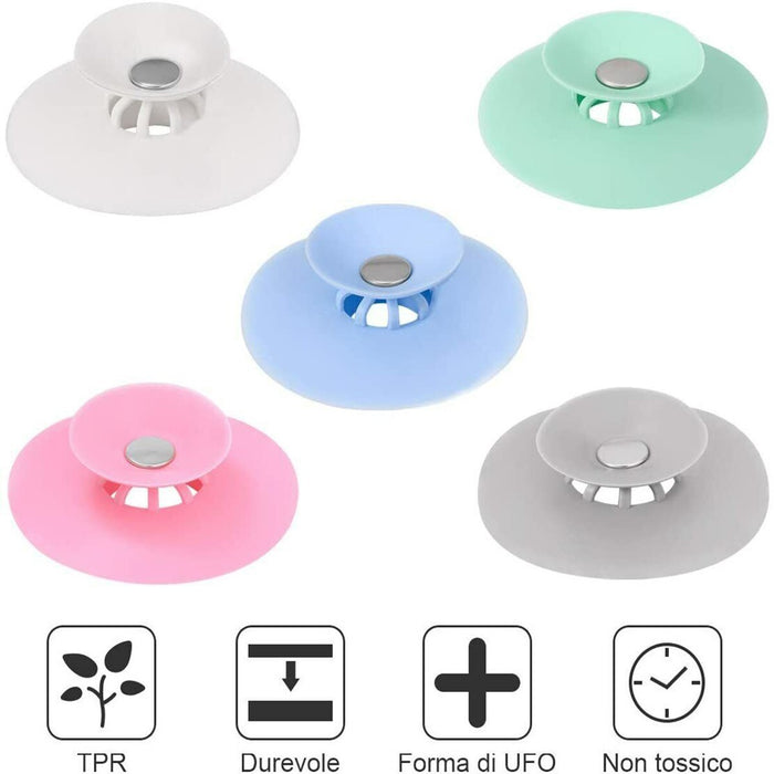 TAPPO DI SCARICO FILTRO PER CAPELLI RIFIUTI DOCCIA VASCA LAVANDINO IN SILICONE