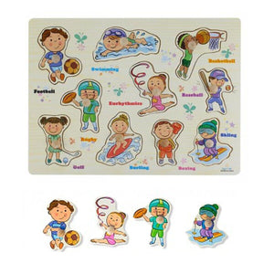PUZZLE LEGNO INCASTRO EDUCATIVO SPORT NUOTO CALCIO DANZA SENSORIALE BAMBINI 7540