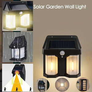 APPLIQUE SOLARE DA PARETE ESTERNO IMPERMEABILE DOPPIO LED SENSORE CREPUSCOLARE