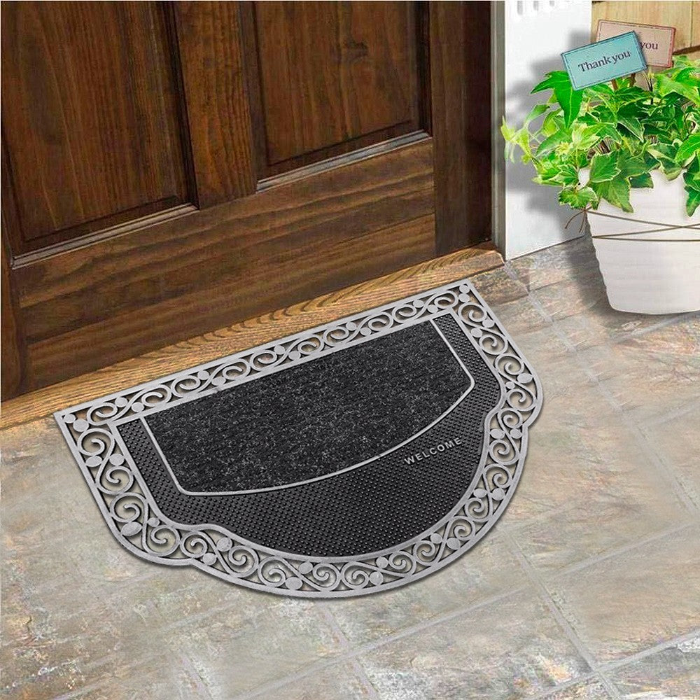 Zerbino Ingresso Semiluna Elegante Welcome Antiscivolo Gomma Robusta Tappeto Assorbente Argento