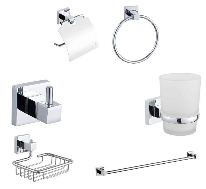 KIT COMPLETO 6 ACCESSORI BAGNO ASTA SAPONE WC GANCIO PORTA ASCIUGAMANO 03905