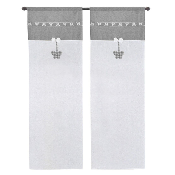 Tende Finestre Porta Interno Tessuto Semitrasparente Shabby Chic Farfalla Coppia Grigio - 60x240 Cm