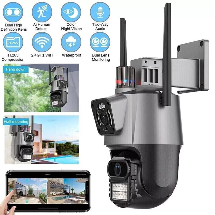 Telecamera di Sicurezza WiFi 4K PTZ Impermeabile IP66 Doppio Obiettivo APP ICSEE