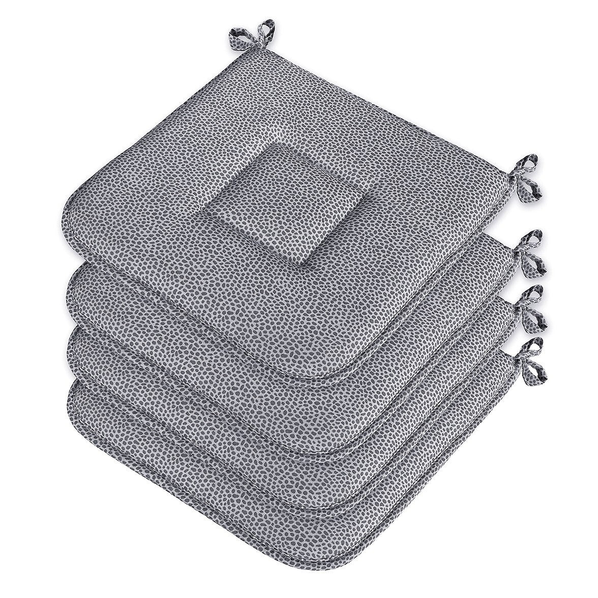 Set 4 Cuscini Sedia Cotone Con Lacci Lavabili Morbidi Universali Copri Sedie Maculati Grigi