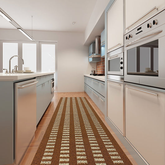 Tappeto Cucina Morbido 3D Assorbente Lavabile Antiscivolo Passatoia Bordata A Righe 57x180 Marrone