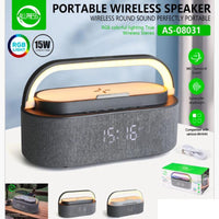 SPEAKER LAMPADA DA TAVOLO RICARICA WIRELESS PORTATILE LUCE RGB LED 15W OROLOGIO