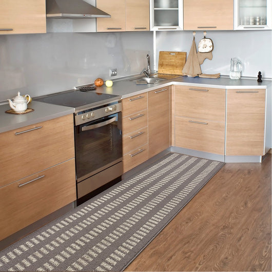 Tappeto Cucina Morbido 3D Assorbente Lavabile Antiscivolo Passatoia Bordata A Righe 57x40 Beige