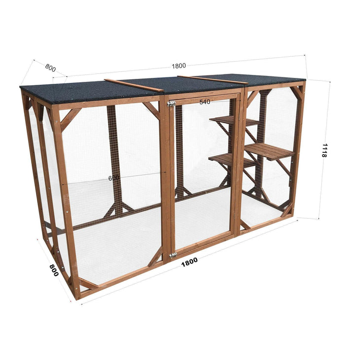 Recinto da esterno per gatti, legno resistente 180 cm 3 zone riposo 16_0001711