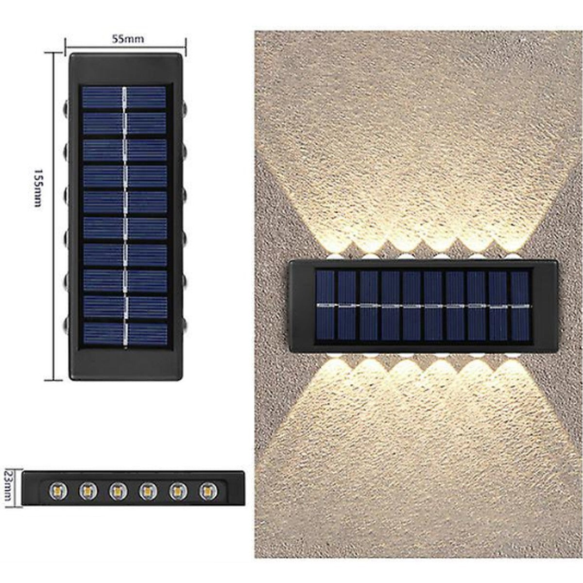 APPLIQUE LAMPADA 12 LED MURO PARETE SOLARE IP65 BIDIREZIONALE GIARDINO TE-B0570