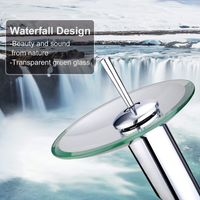 MISCELATORE RUBINETTO VASCA LAVABO MONOCOMANDO A CASCATA CROMATO  VETRO 812-11