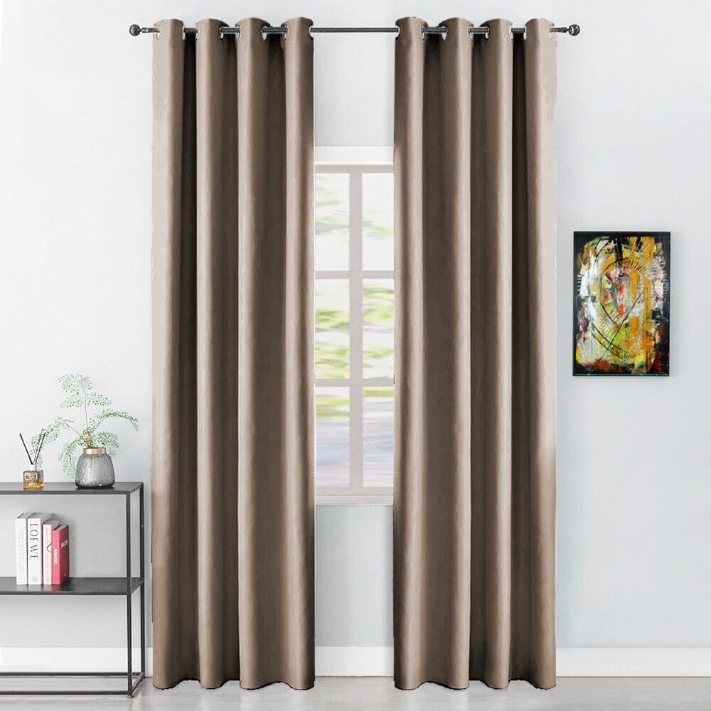 Tenda Porta Finestra 140x280 Cm Raso Sintetico 1 Pannello Coprente Occhielli Acciaio Tortora