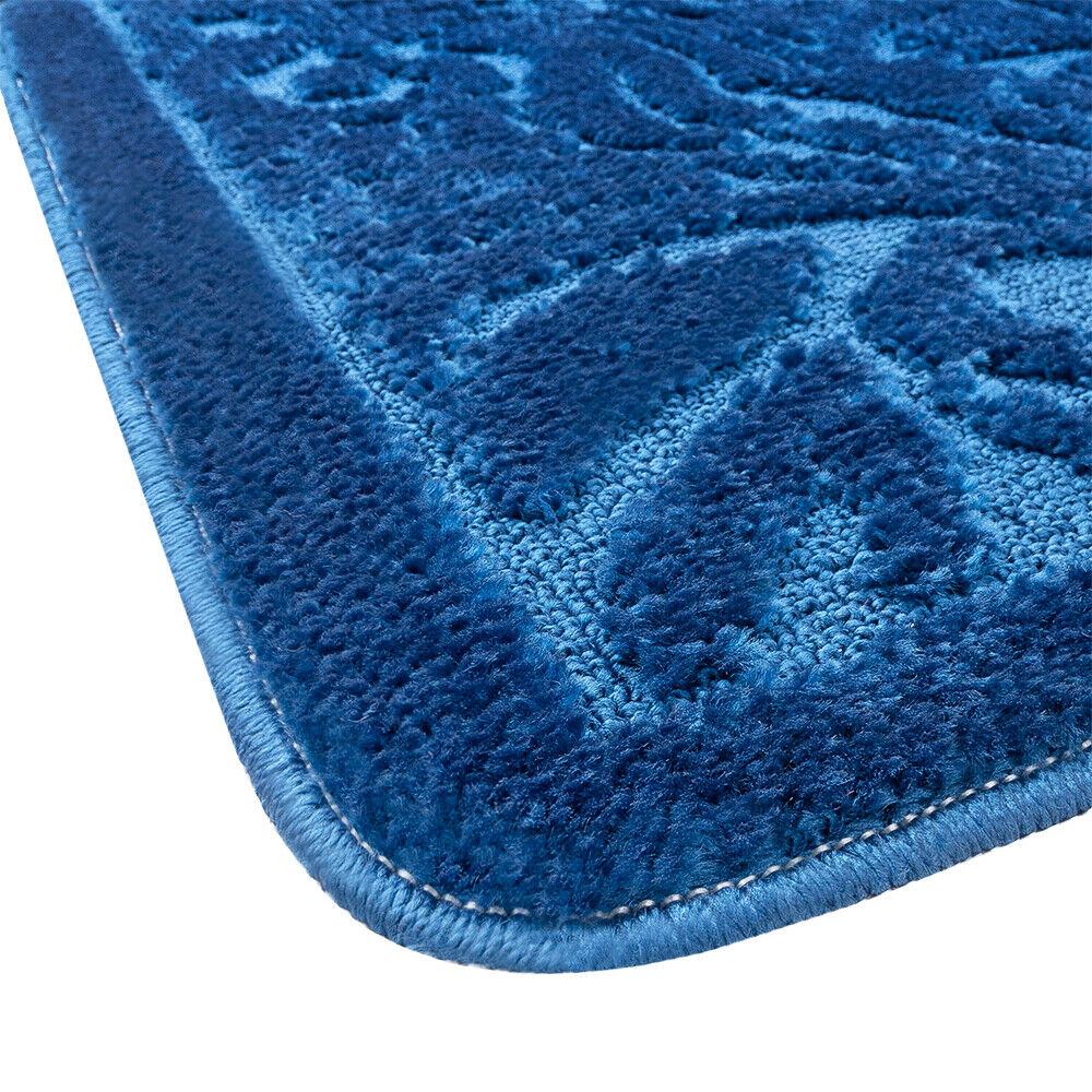 Tappeto Bagno Damascato Parure Blu Morbido Soffice Assorbente Antiscivolo Lavabile