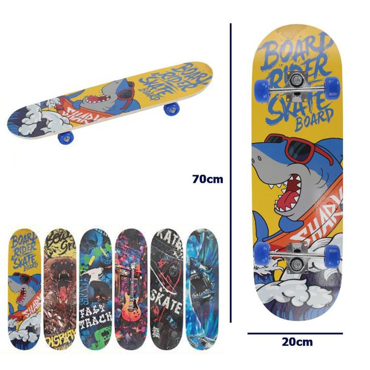 SKATEBOARD SKATE IN LEGNO FANTASIA COLORATO BAMBINI RAGAZZI 70CM 90460