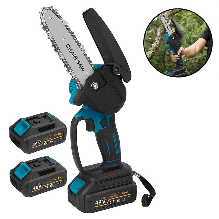 MINI MOTOSEGA 6" PORTATILE RICARICABILE A BATTERIA 48V POTATURA LEGNO SEGA 08206