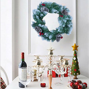 GHIRLANDA PINO VERDE INNEVATA 50CM BACCHE NEVE PIGNE CORONA ADDOBBI DI NATALE