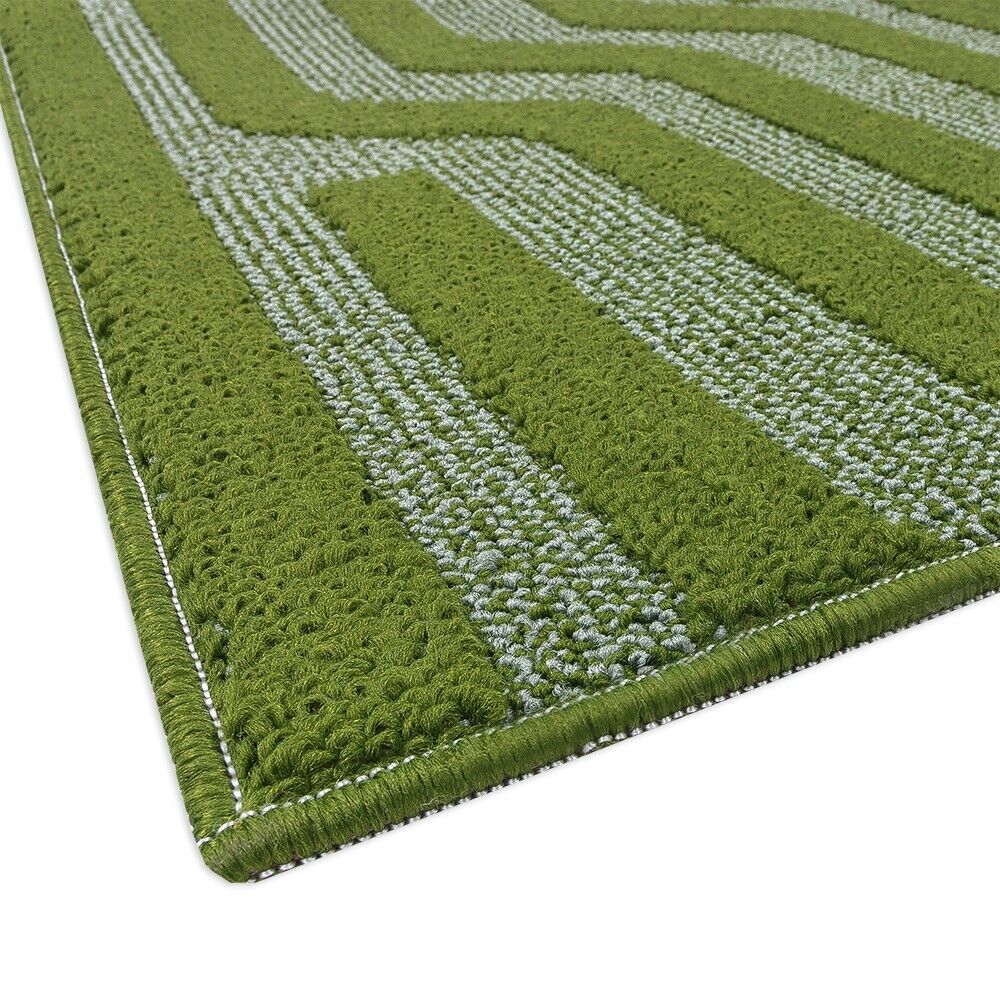 Tappeto Cucina A Righe 57x240 Cm 3D Morbido Bordato Passatoia Ingresso Assorbente Antiscivolo Verde