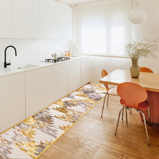 Tappeto Cucina Etnico 54x110 Cm Moderno Passatoia Antiscivolo Tessuto Gobelin Lavabile Giallo
