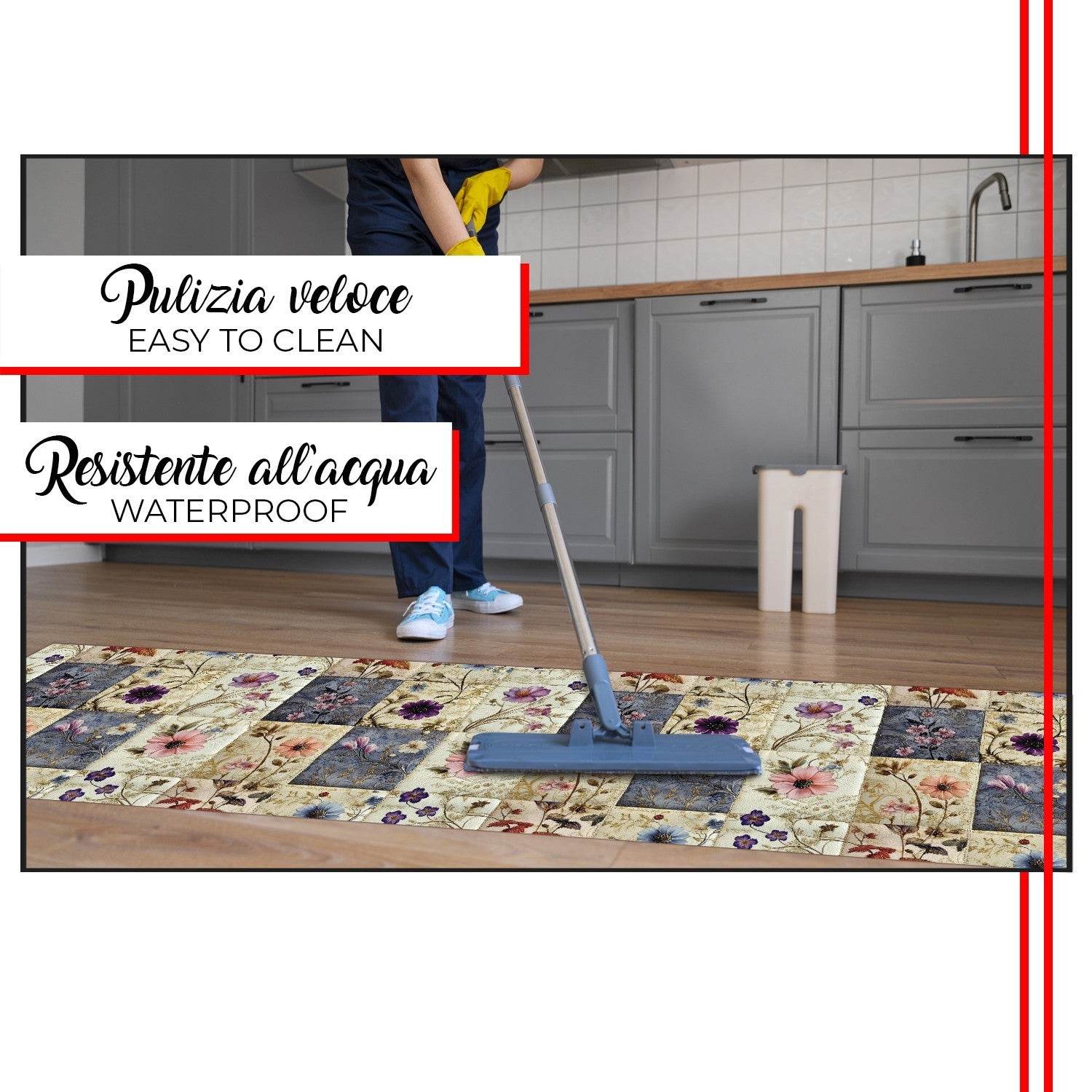 Tappeto Cucina Gomma Pvc 51x340 cm Antimacchia Passatoia Antiscivolo Antisfilo Lavabile Dis_D