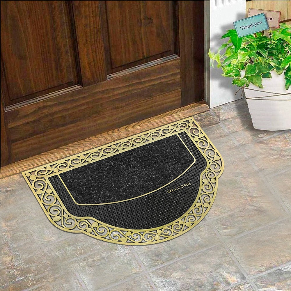 Zerbino Ingresso Semiluna Elegante Welcome Antiscivolo Gomma Robusta Tappeto Assorbente Oro