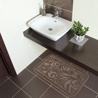 Tappeto Bagno Damascato Scendiletto Camera 50x110 Cm Morbido Assorbente Antiscivolo Marrone