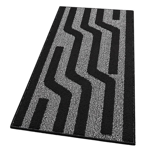 Tappeto Cucina A Righe 57x240 Cm 3D Morbido Bordato Passatoia Ingresso Assorbente Antiscivolo Nero