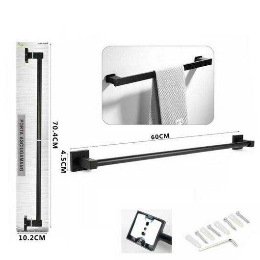 PORTA ASCIUGAMANI ASTA SUPPORTO 60CM BAGNO DA MURO ASCIUGA MANO CASA NERO 02109